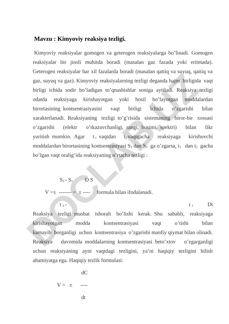 Kimyoviy reaksiya tezligi