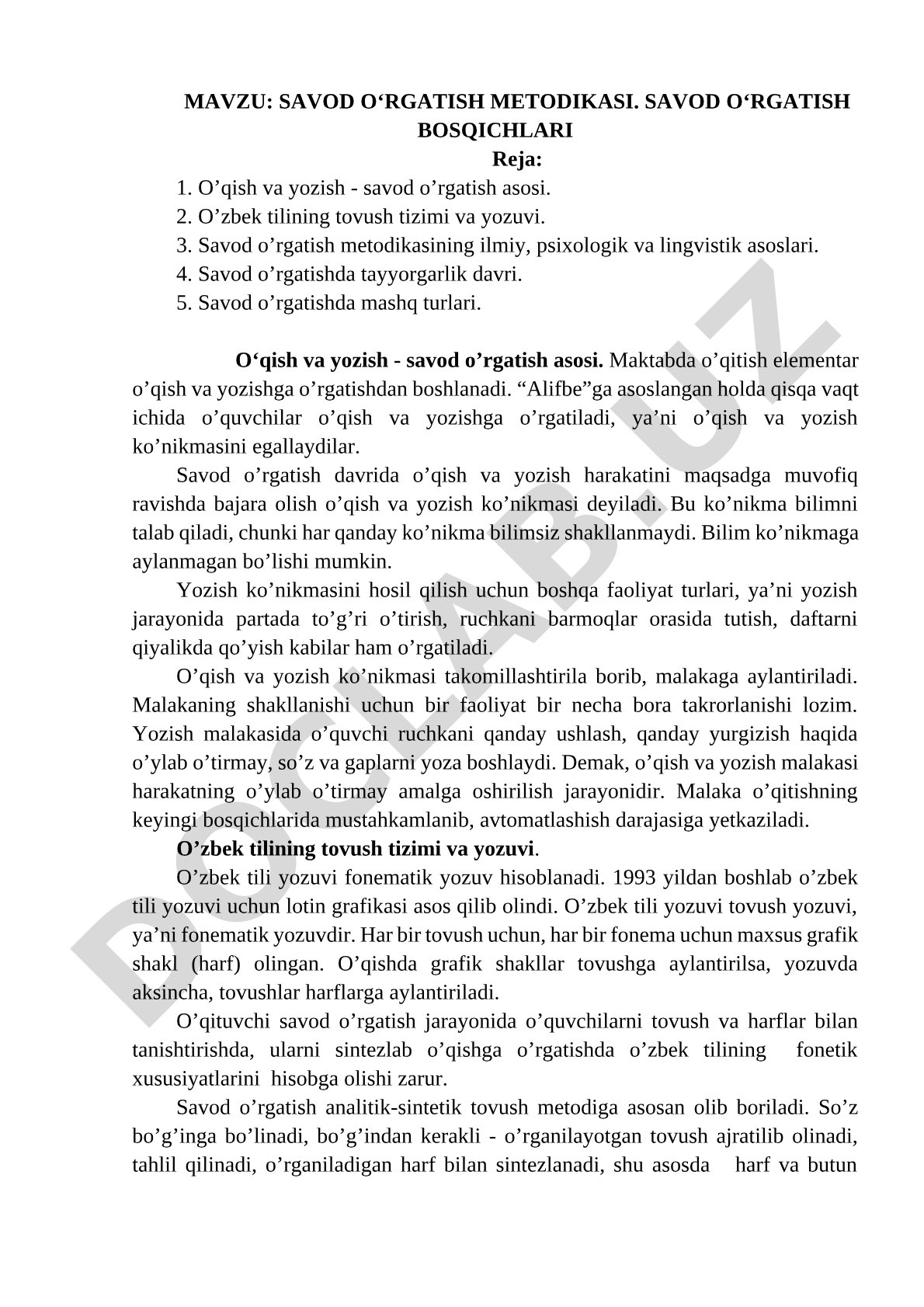 SAVOD O‘RGATISH METODIKASI. SAVOD O‘RGATISH BOSQICHLARI