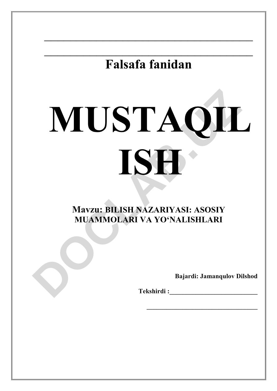 Bilish nazariyasi: asosiy muammolari va yo‘nalishlari