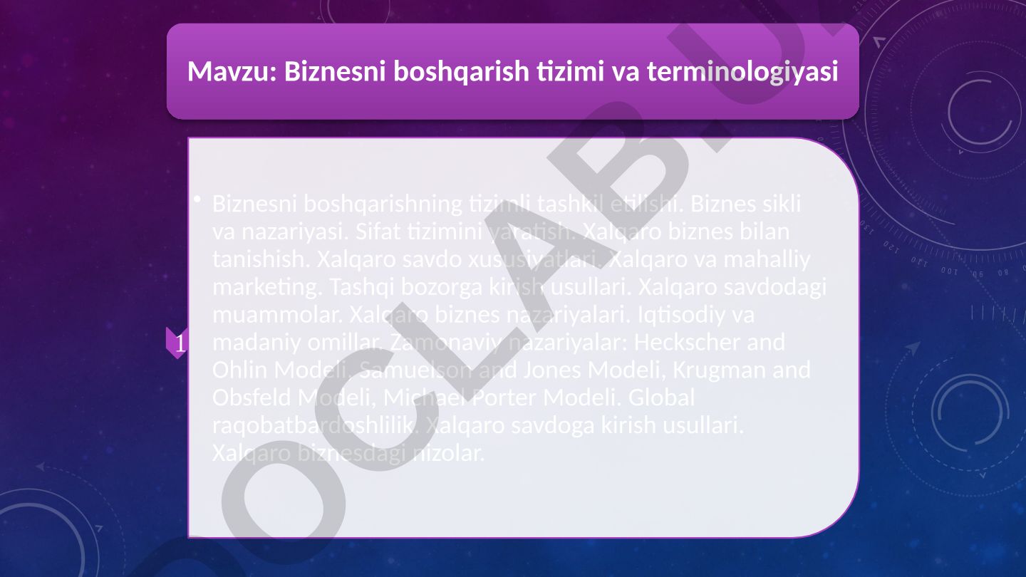 Biznesni boshqarish tizimi va terminologiyasi