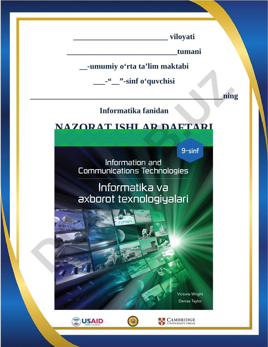 Informatika fanidan nazorat ishlari daftari