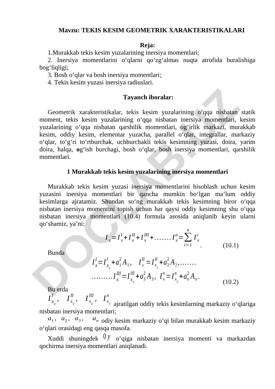 TEKIS KESIM GEOMETRIK XARAKTERISTIKALARI