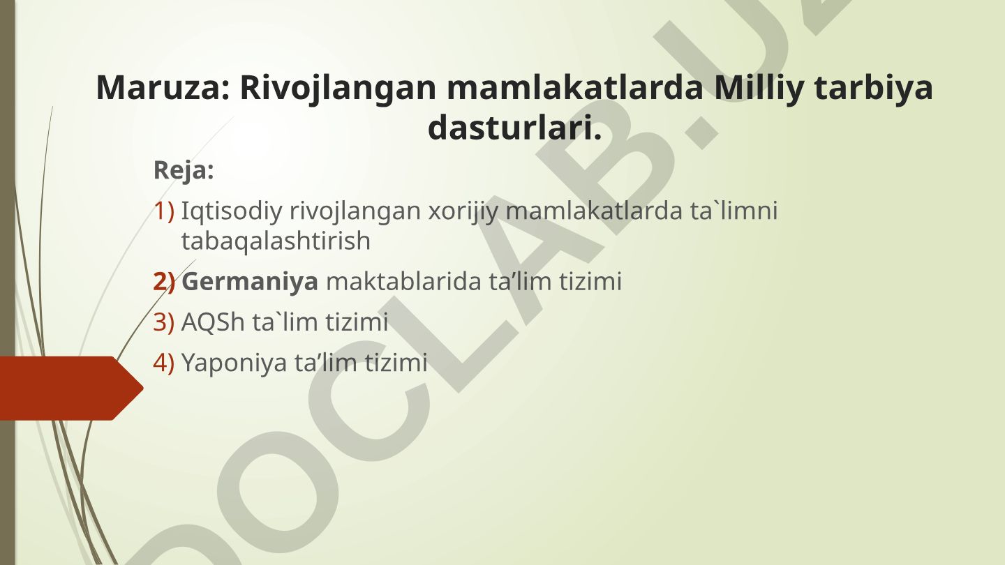 Rivojlangan mamlakatlarda Milliy tarbiya dasturlari