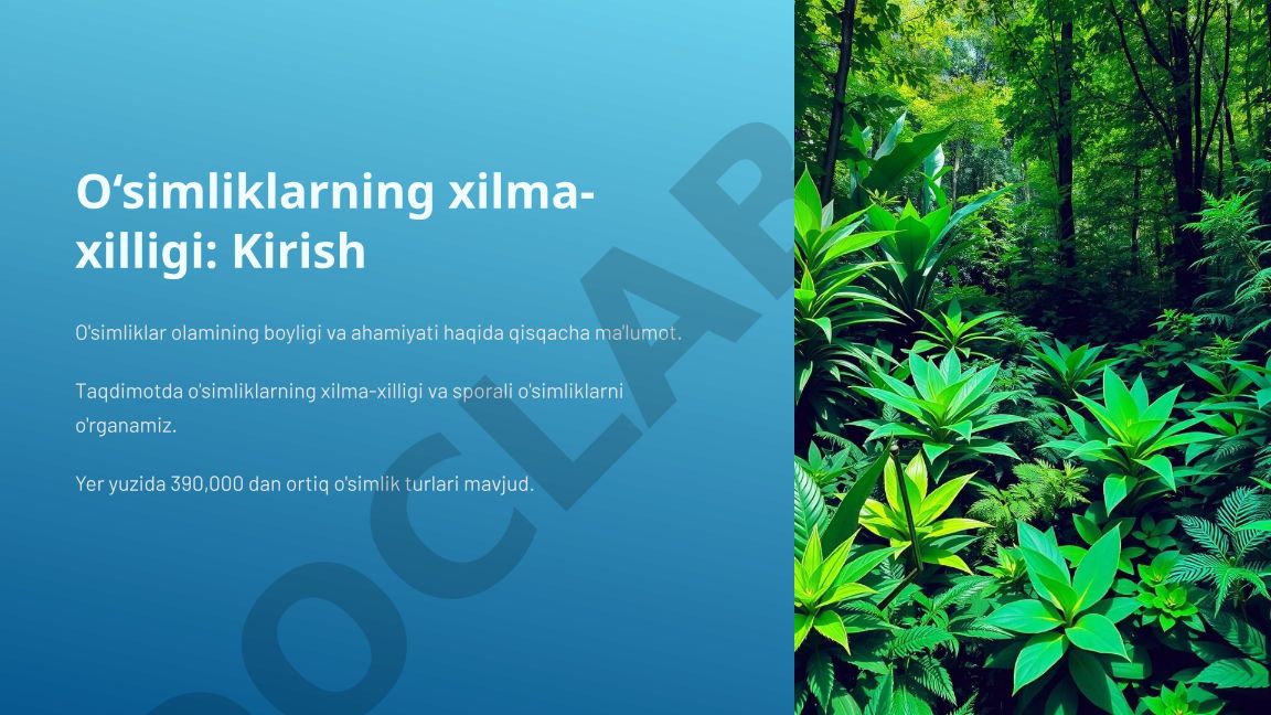 O'simliklarning xilma-xilligi va sporali o'simliklar