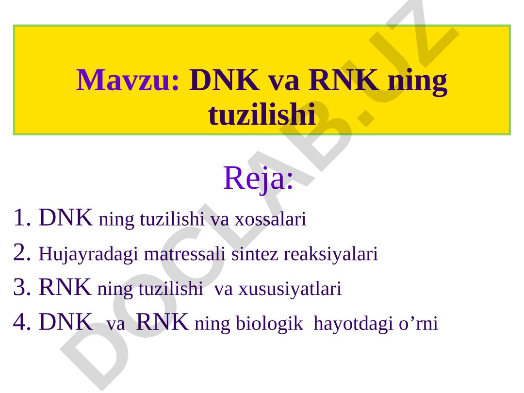 DNK va RNK ning tuzilishi