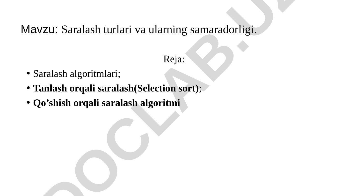 Saralash turlari va ularning samaradorligi