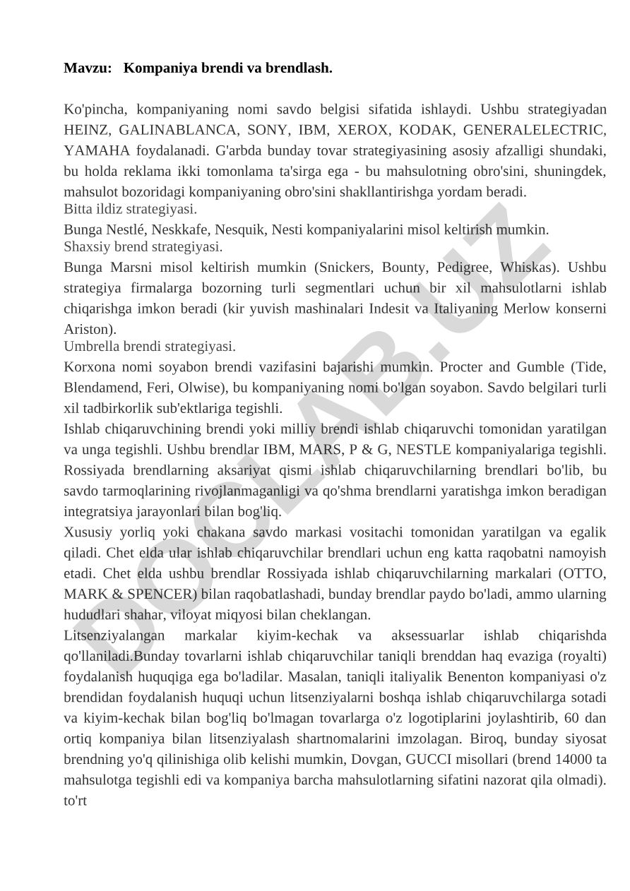 Kompaniya brendi va brendlash