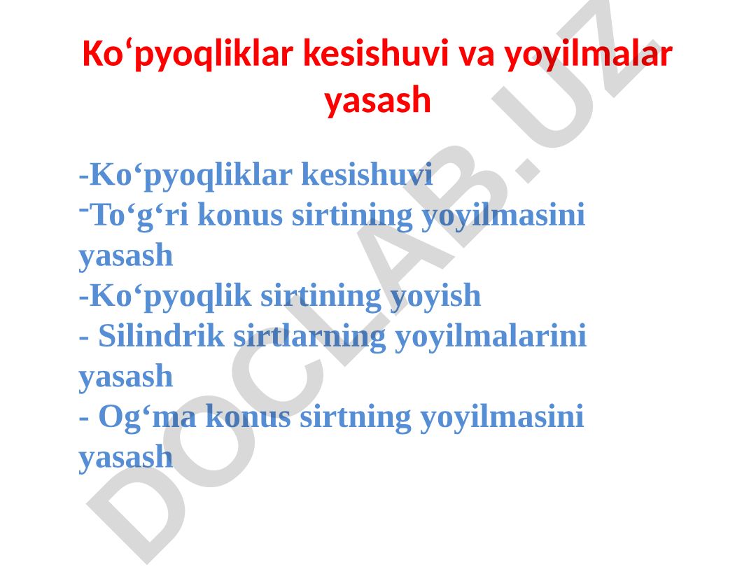 Ko‘pyoqliklar kesishuvi va yoyilmalar yasash