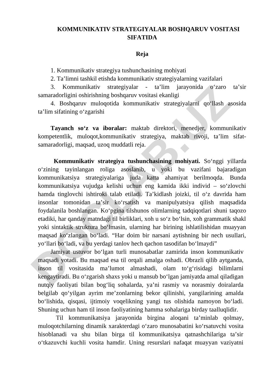 Kommunikativ strategiyalar boshqaruv vositasi sifatida