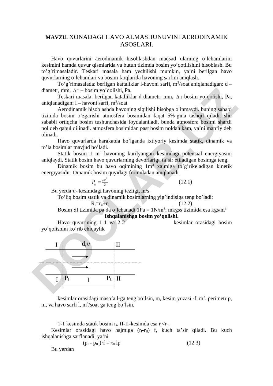 XONADAGI HAVO ALMASHUNUVINI AERODINAMIK ASOSLARI