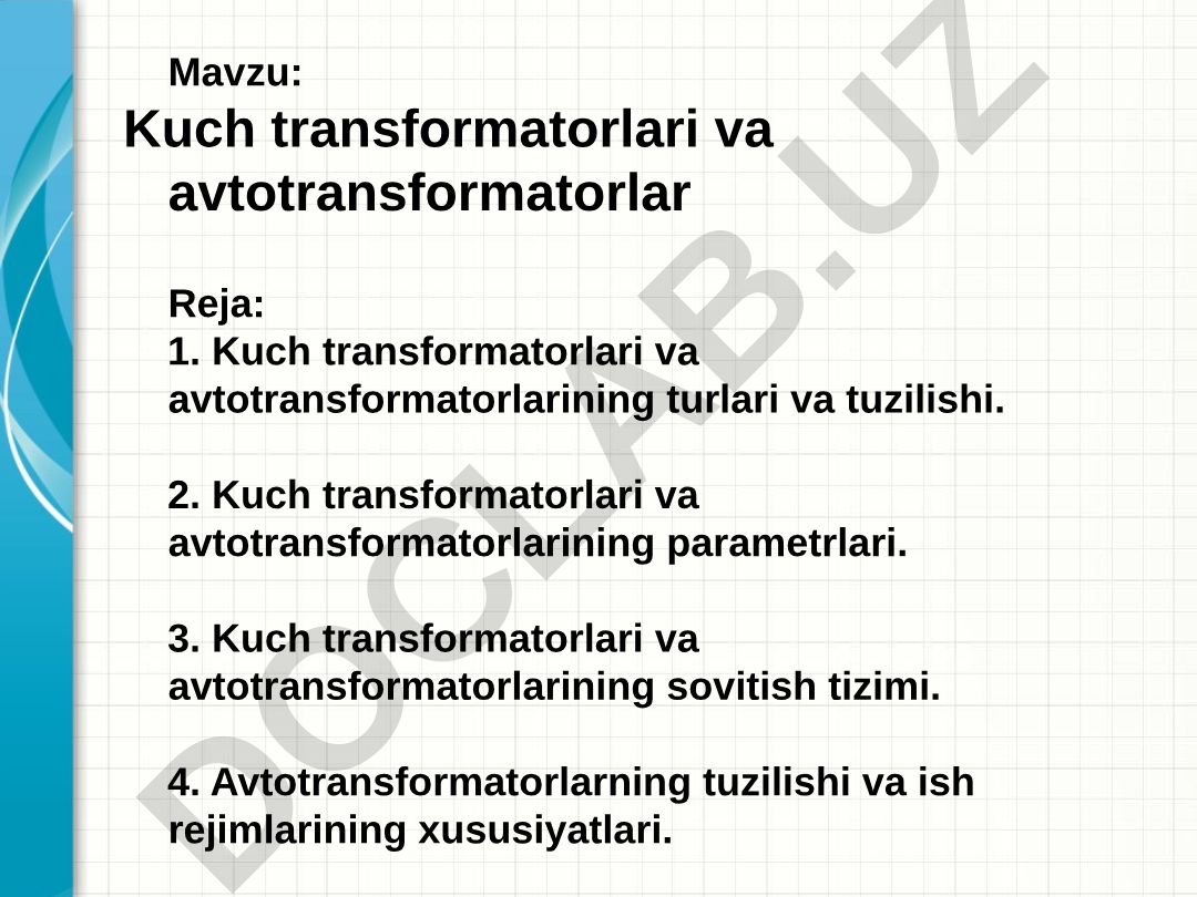 Kuch transformatorlari va avtotransformatorlar