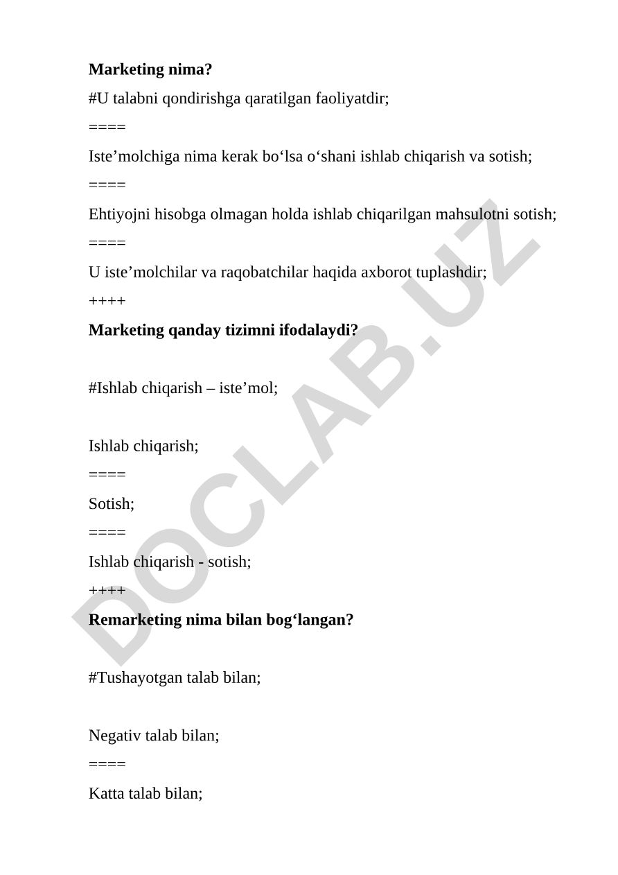 Marketing asoslari va savdo strategiyalari
