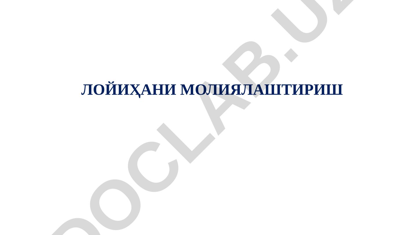 Лойиҳани молиялаштириш режаси ва моделлари