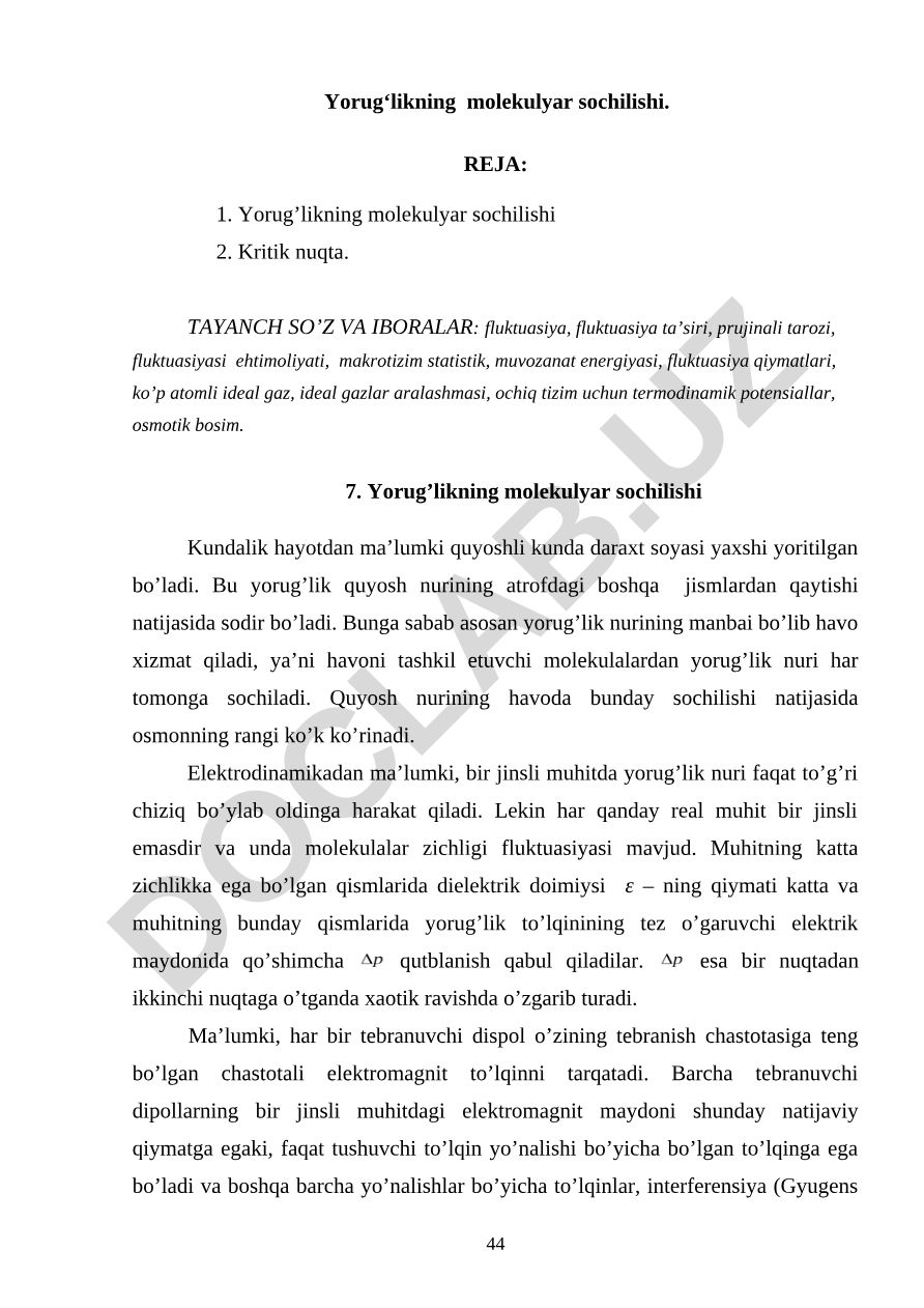 Yorug‘likning molekulyar sochilishi
