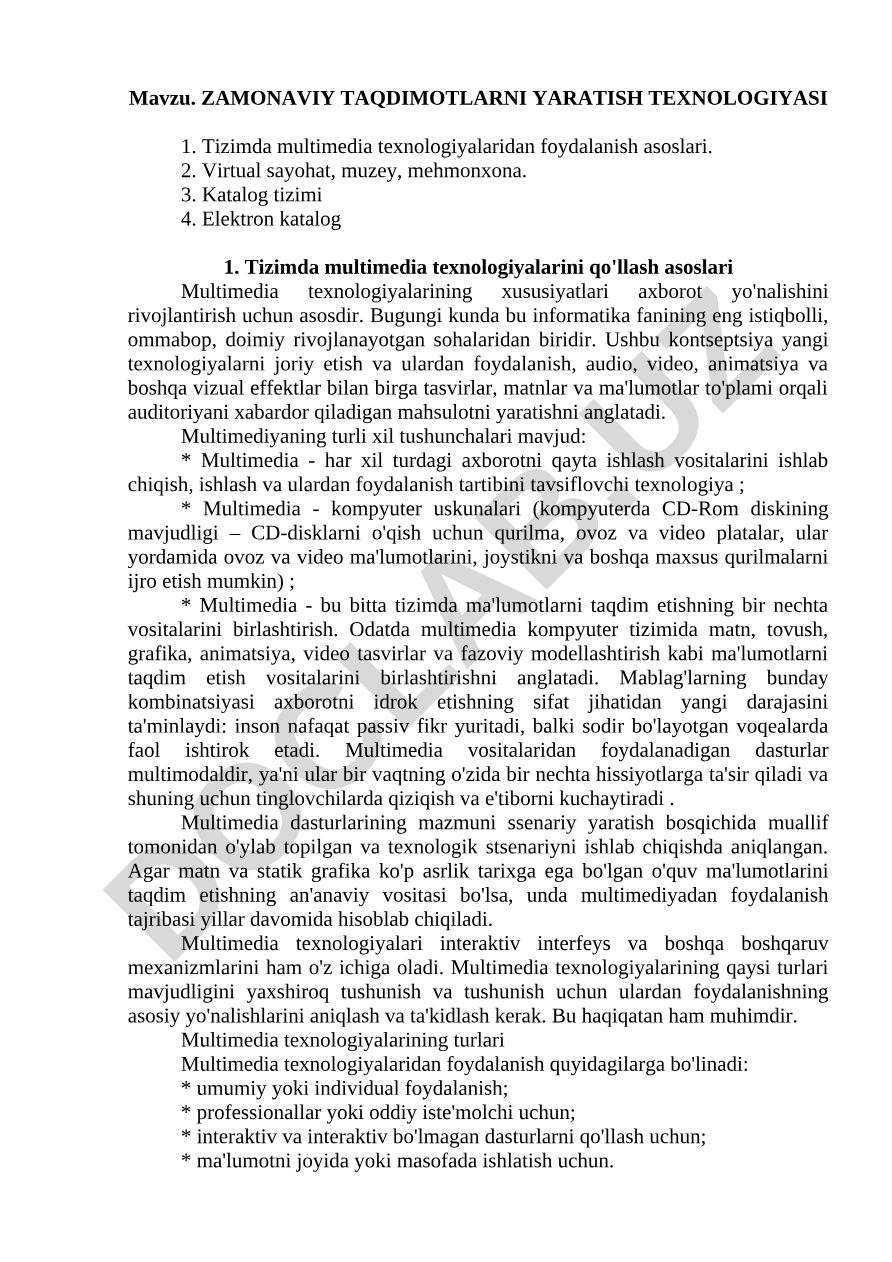ZAMONAVIY TAQDIMOTLARNI YARATISH TEXNOLOGIYASI