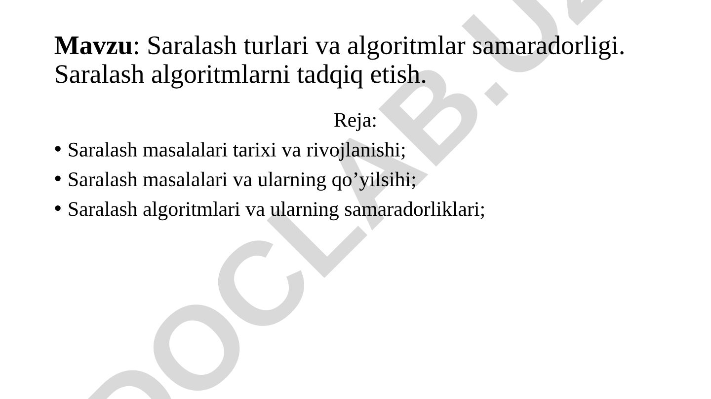 Saralash turlari va algoritmlar samaradorligi