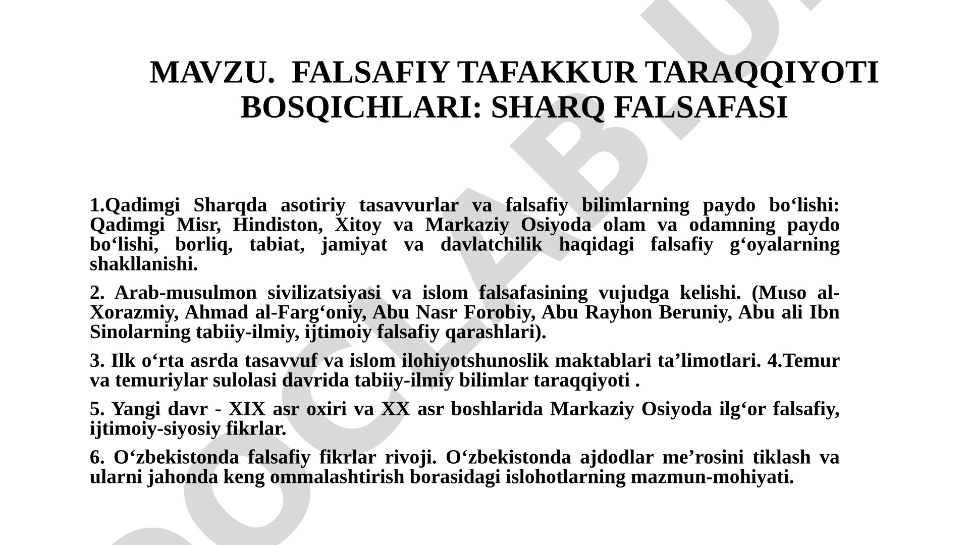 Falsafiy tafakkur taraqqiyoti bosqichlari: Sharq falsafasi