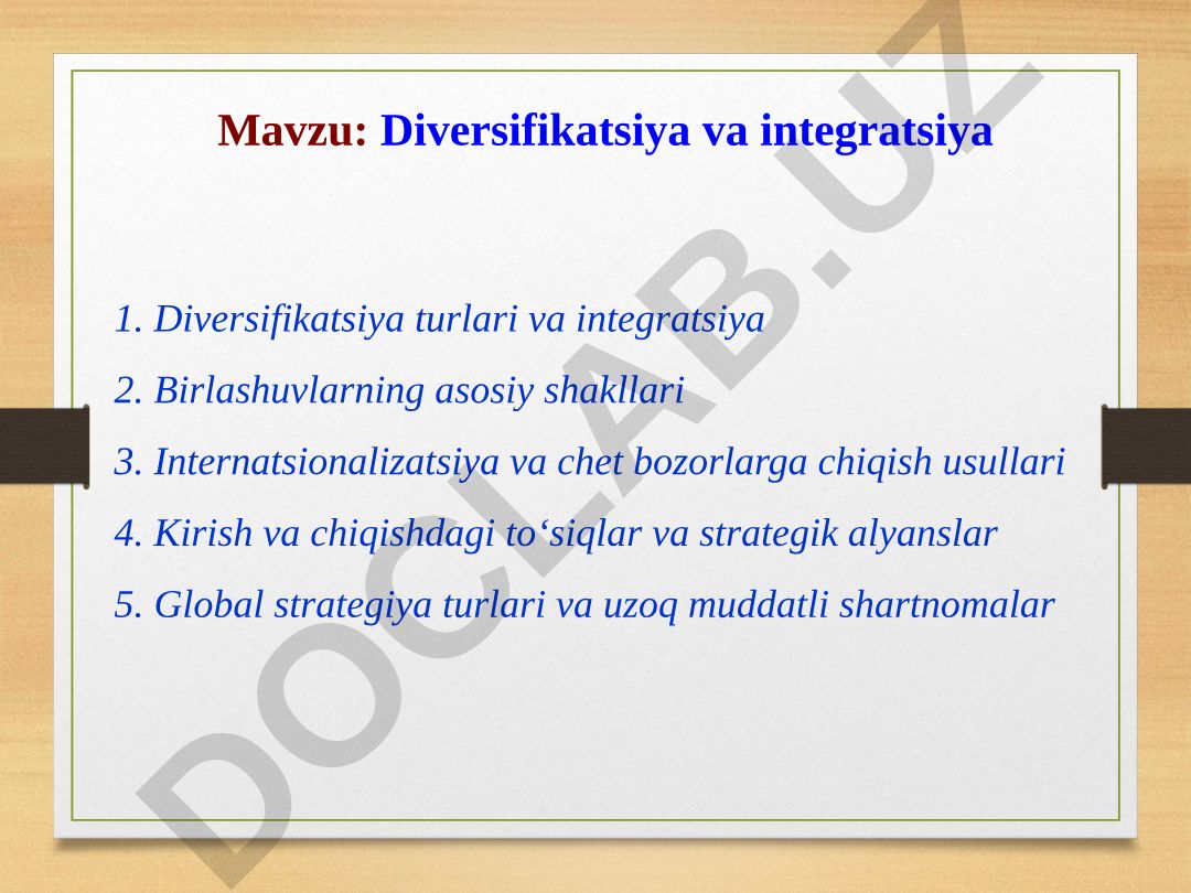 Diversifikatsiya va integratsiya