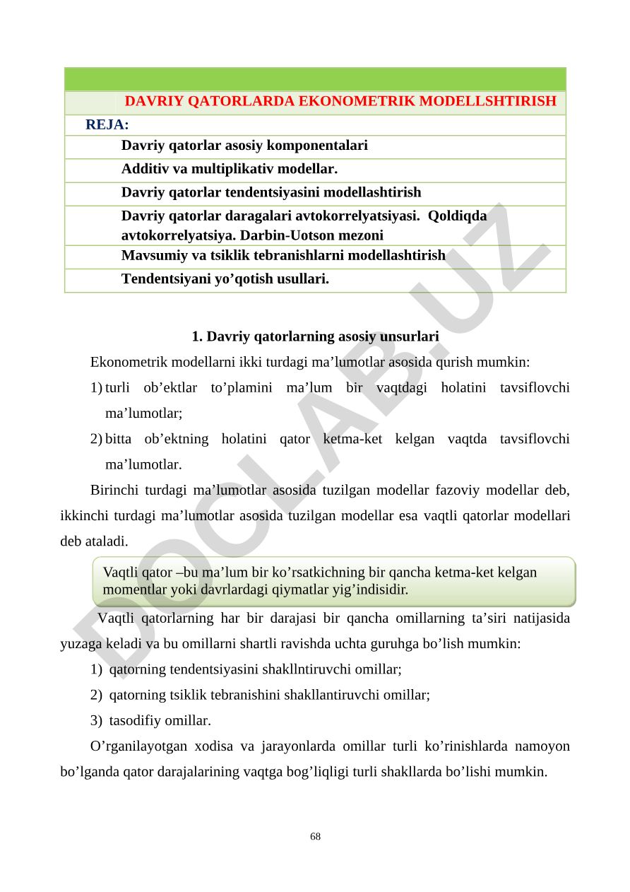Davriy qatorlarda ekonometrik modellashtirish