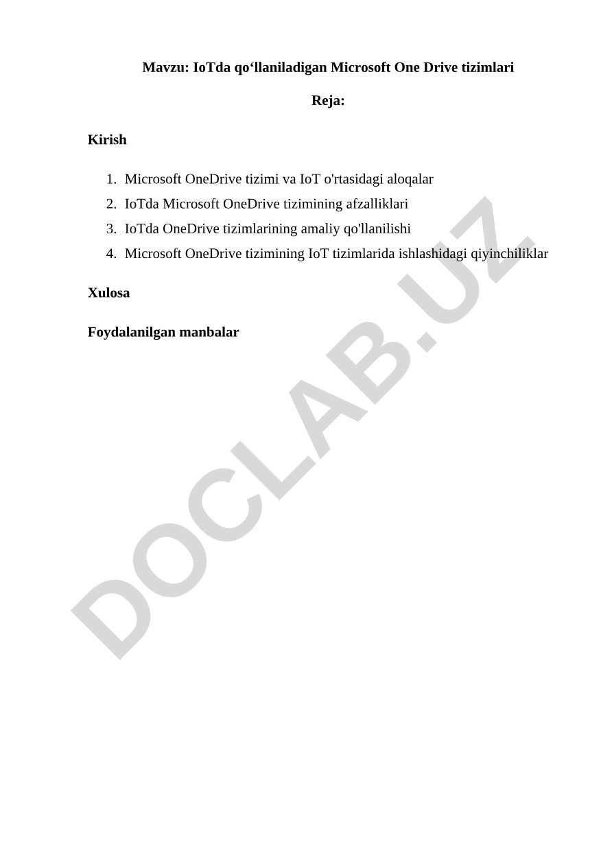 IoTda qo‘llaniladigan Microsoft One Drive tizimlari