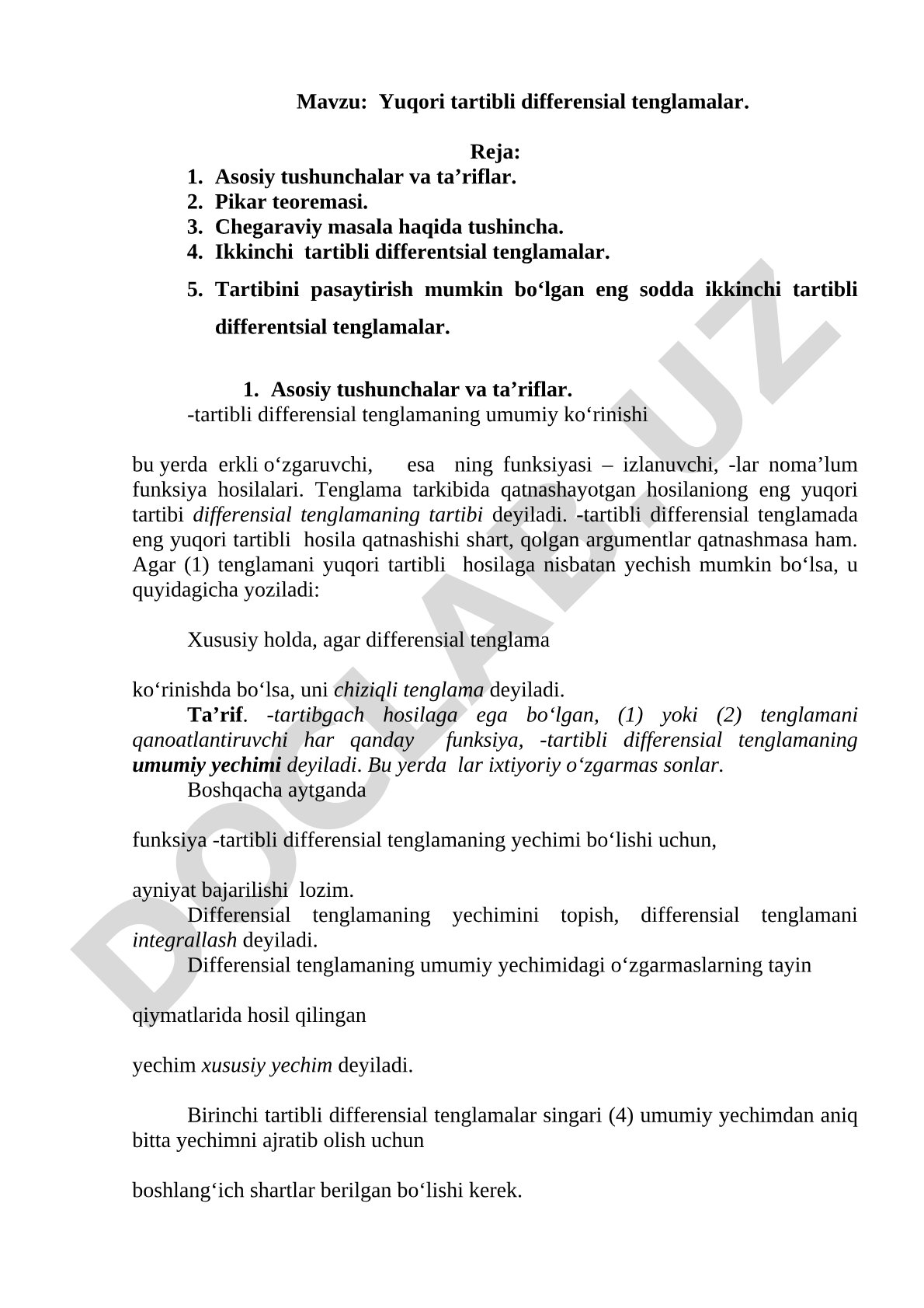 Yuqori tartibli differensial tenglamalar