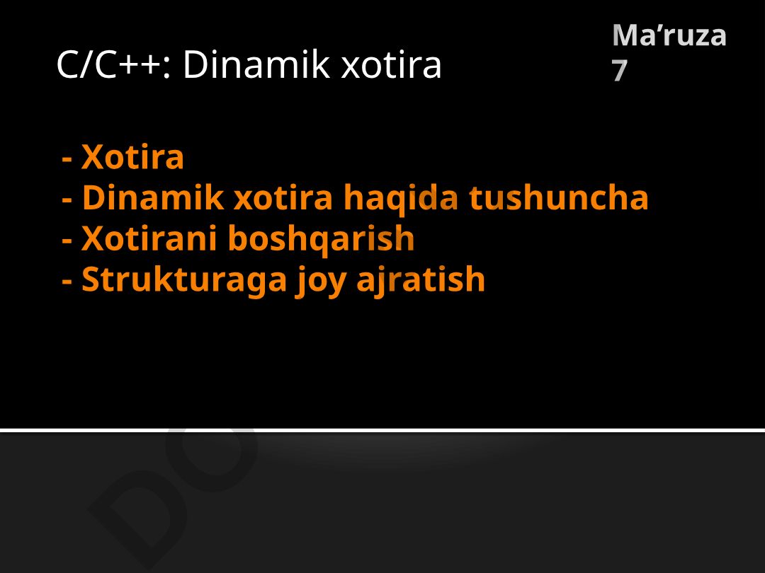 Dinamik xotira boshqarish va C/C++ dasturlash