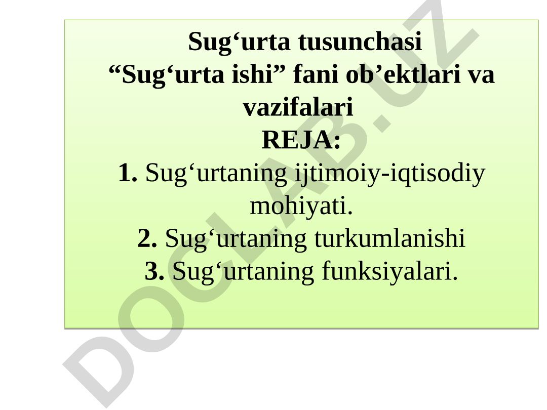 Sug‘urta tusunchasi, ob’ektlari va vazifalari