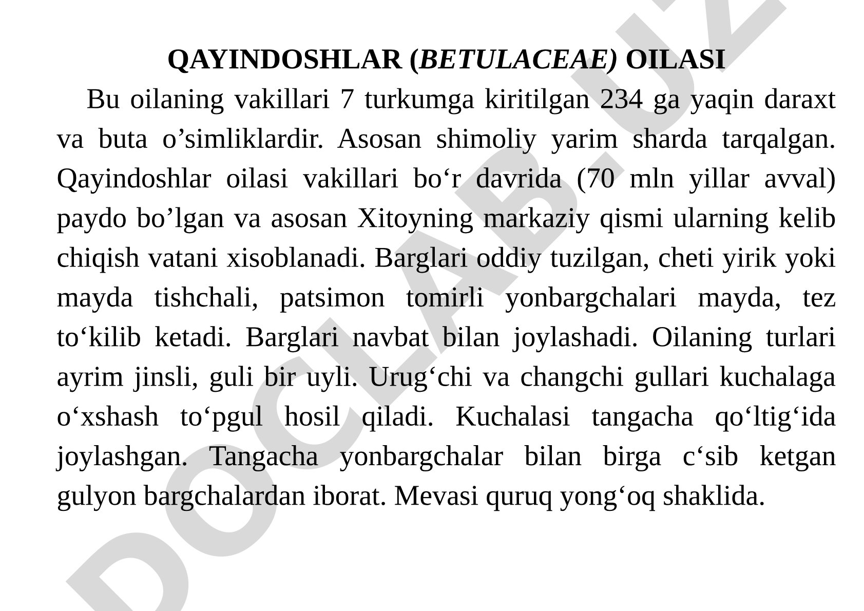 Qayindoshlar (Betulaceae) oilasi