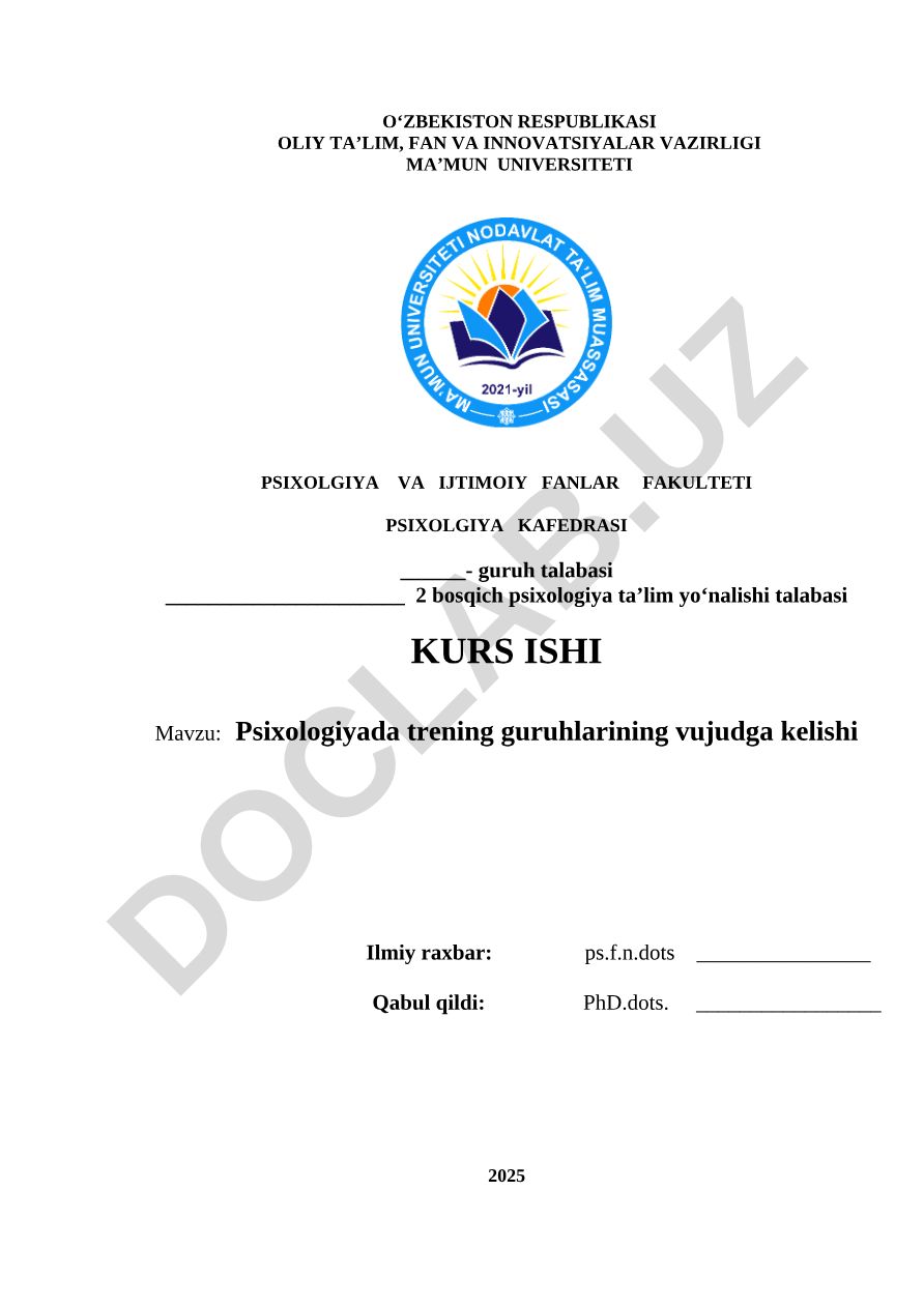 Psixologiyada trening guruhlarining vujudga kelishi