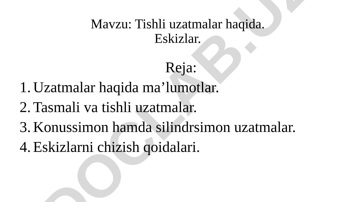Tishli uzatmalar haqida. Eskizlar