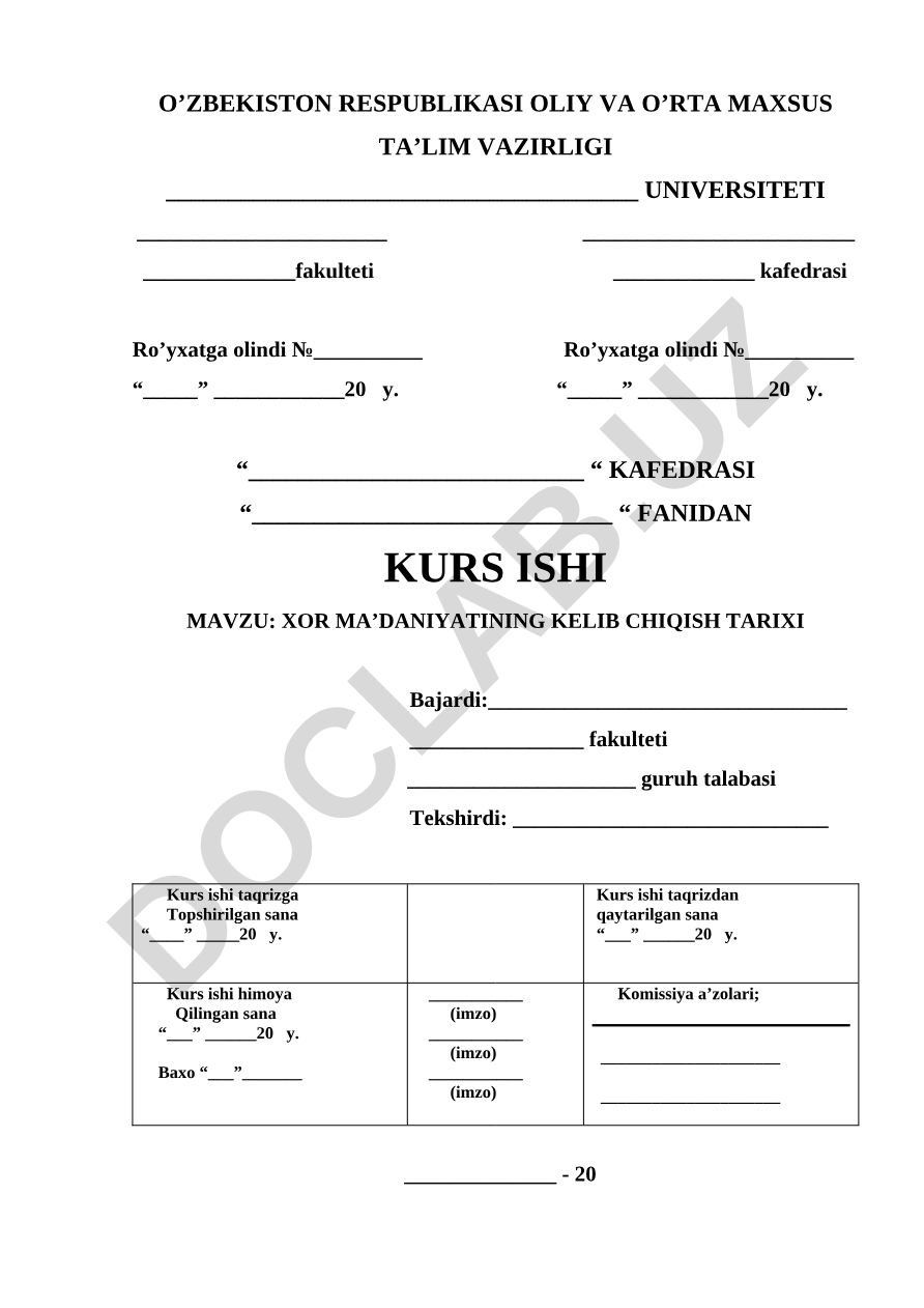 Xor ma'daniyatining kelib chiqish tarixi