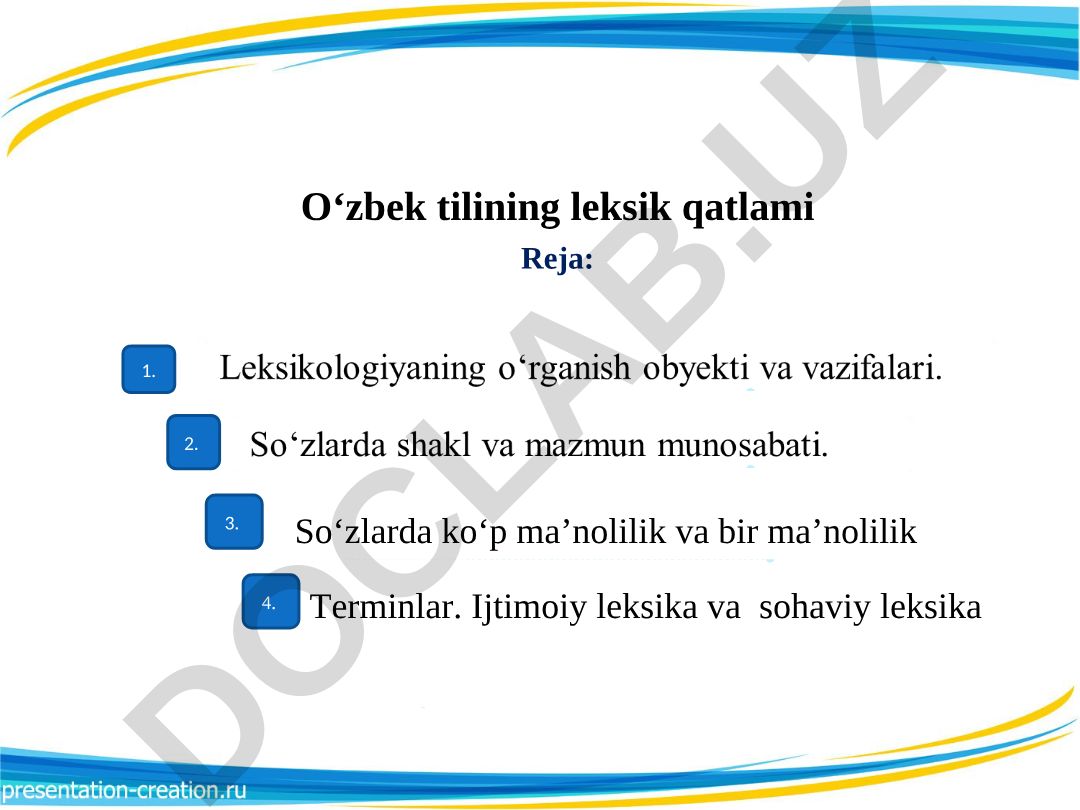 O'zbek tilining leksik qatlami va leksikologiya