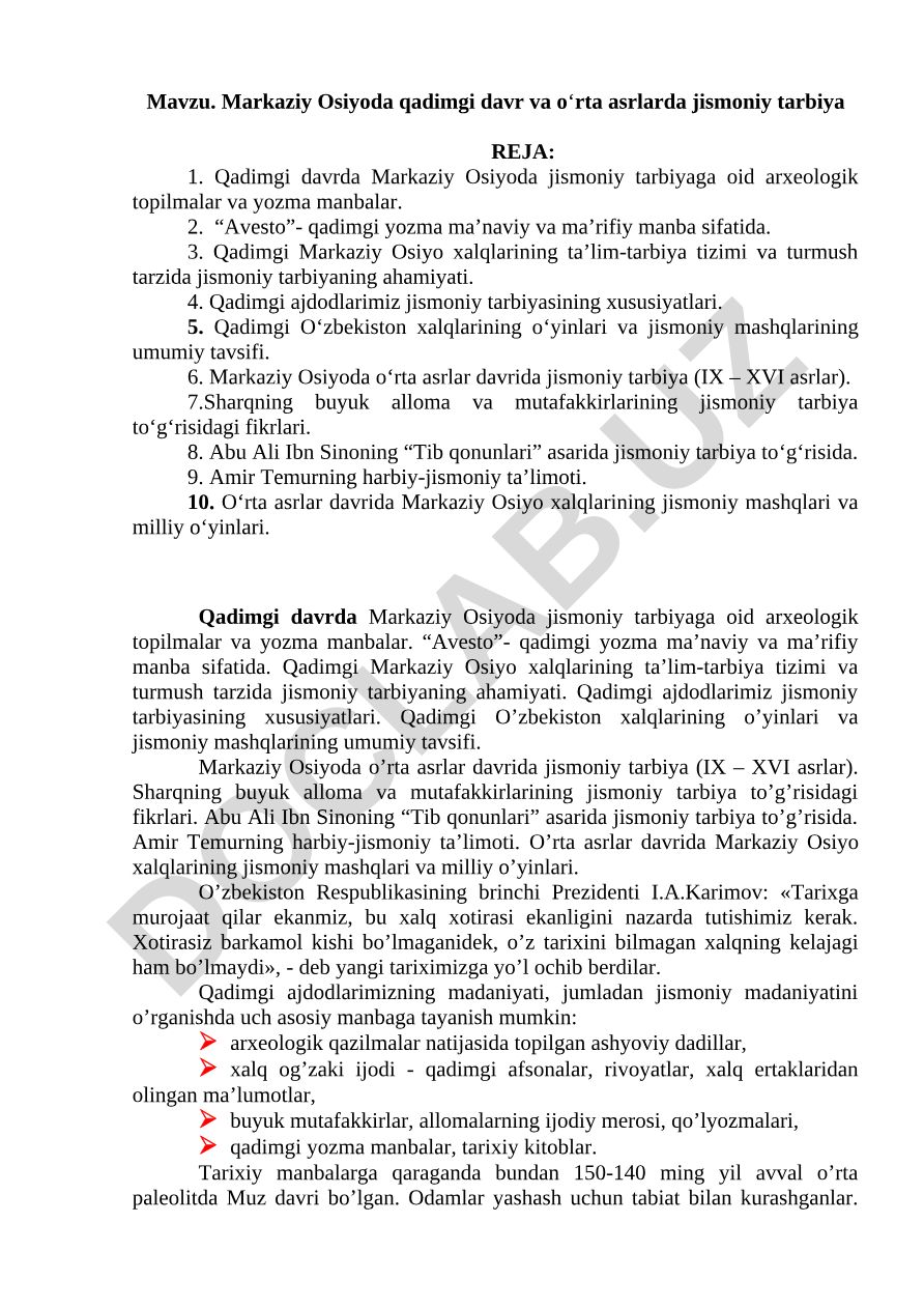 Markaziy Osiyoda qadimgi davr va o‘rta asrlarda jismoniy tarbiya