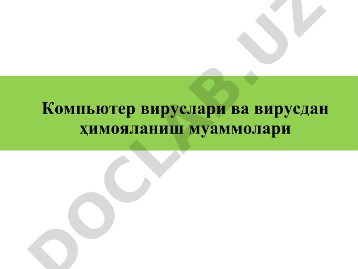 Компьютер вируслари ва вирусдан ҳимояланиш муаммолари