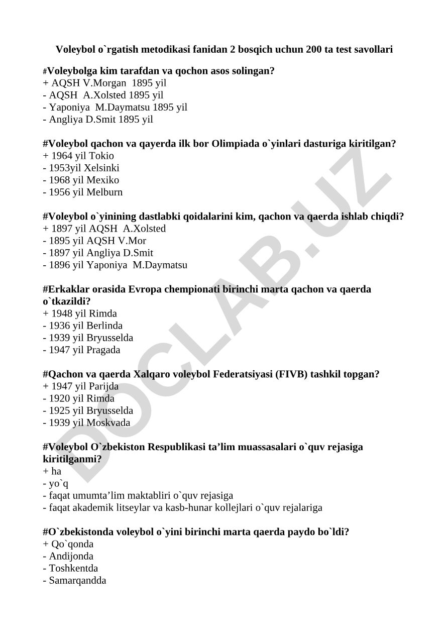 Voleybol o'rgatish metodikasi fanidan 2 bosqich uchun test savollari
