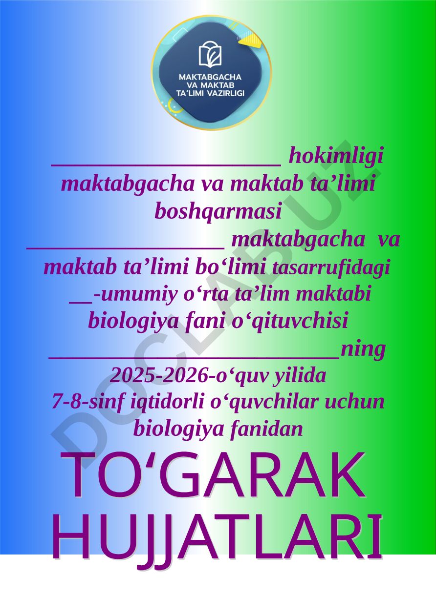7-8-sinf iqtidorli o‘quvchilar uchun biologiya fanidan to‘garak ish rejasi
