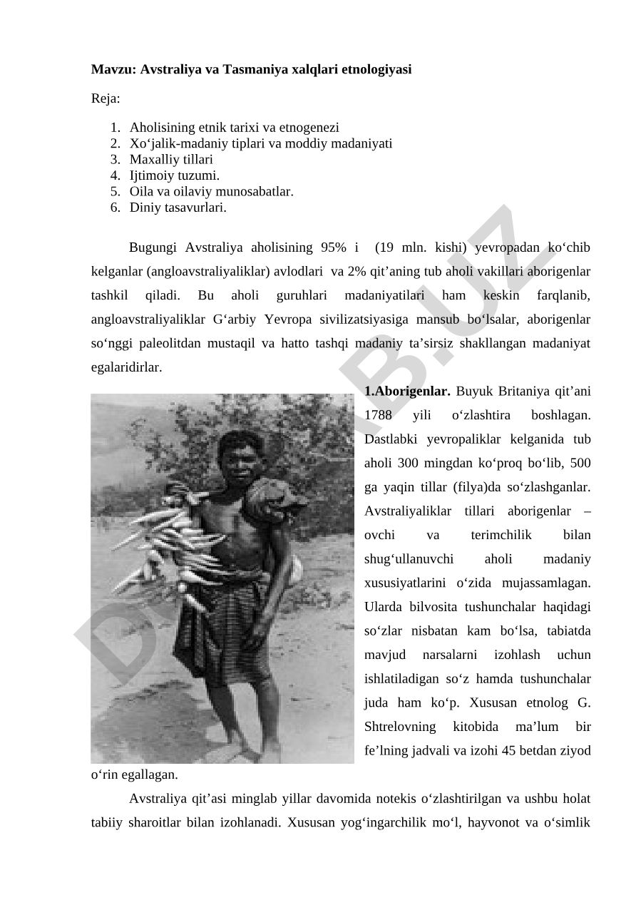 Avstraliya va Tasmaniya xalqlari etnologiyasi