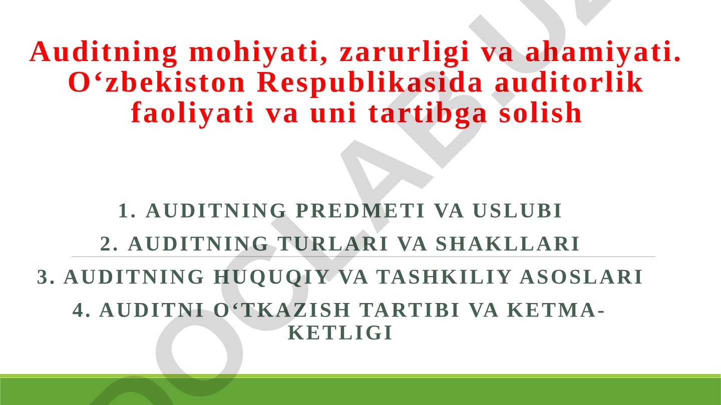 Auditning mohiyati, zarurligi va O'zbekistonda auditorlik faoliyati