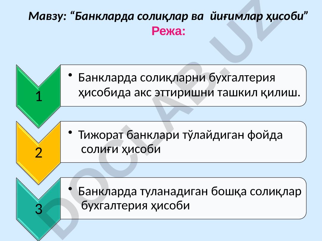 Банкларда солиқлар ва йиғимлар ҳисоби