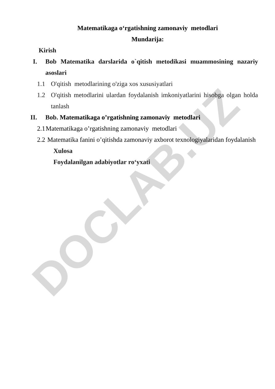 Matematikaga o‘rgatishning zamonaviy metodlari