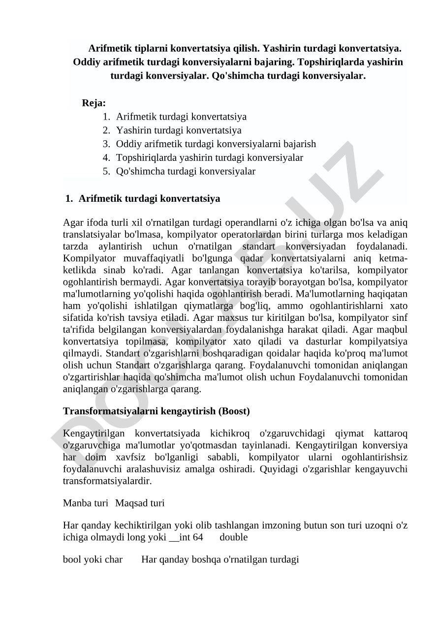 Arifmetik tiplarni konvertatsiya qilish va yashirin turdagi konversiyalar