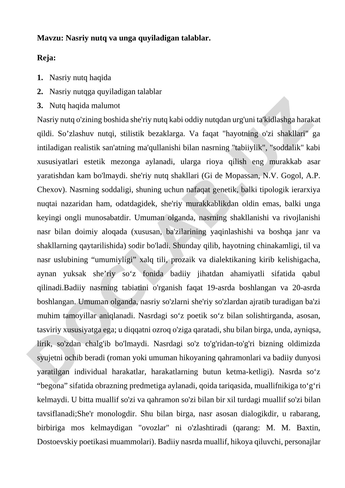 Nasriy nutq va unga quyiladigan talablar