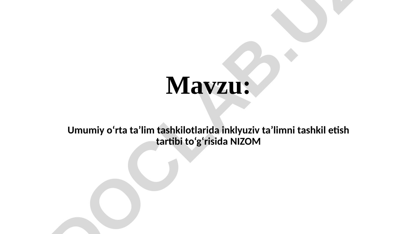 Umumiy o‘rta ta’lim tashkilotlarida inklyuziv ta’limni tashkil etish tartibi to‘g‘risida NIZOM