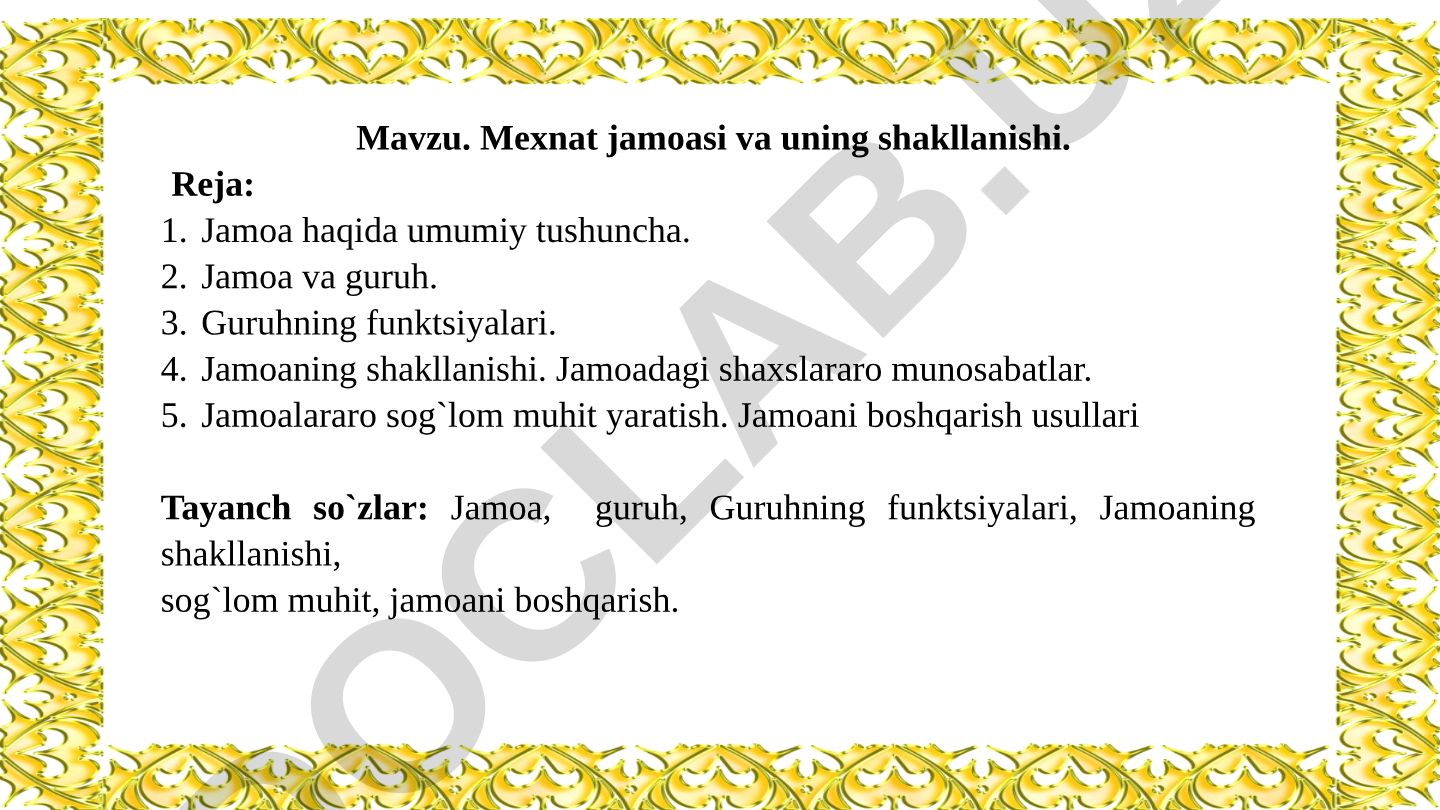 Mexnat jamoasi va uning shakllanishi