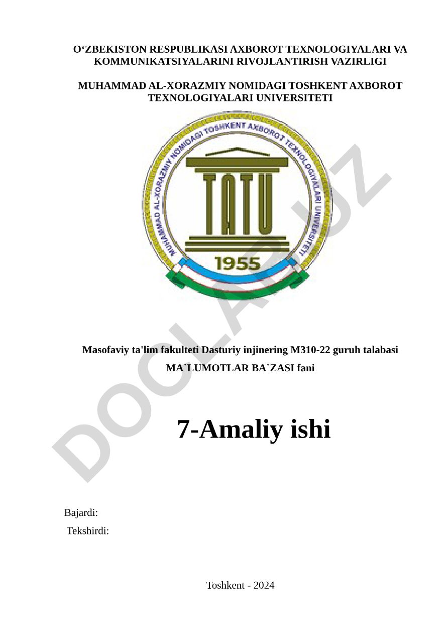 UNION, INTERSECT va MINUS standart so‘zlaridan foydalanib so’rovlar yaratish