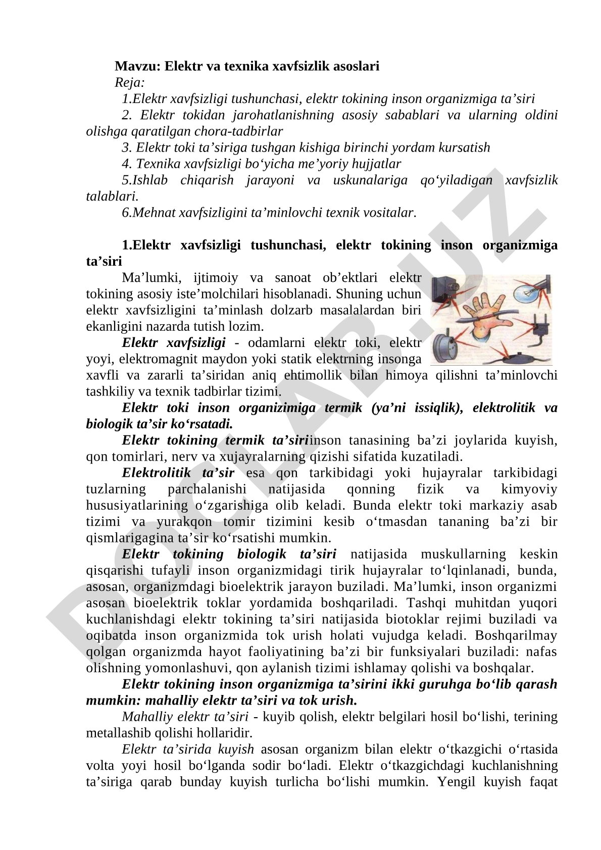 Elektr va texnika xavfsizligi kurs ishi