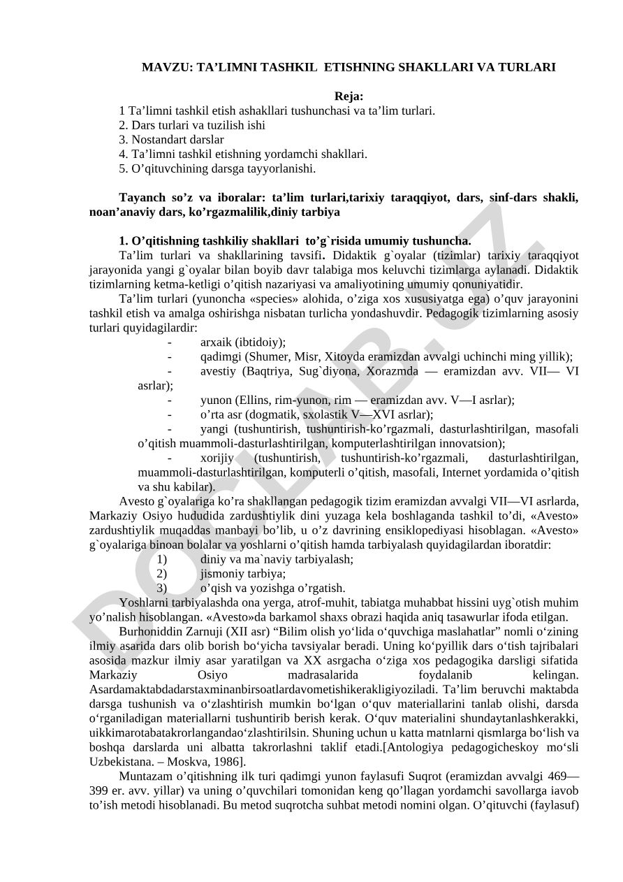 TA’LIMNI TASHKIL ETISHNING SHAKLLARI VA TURLARI