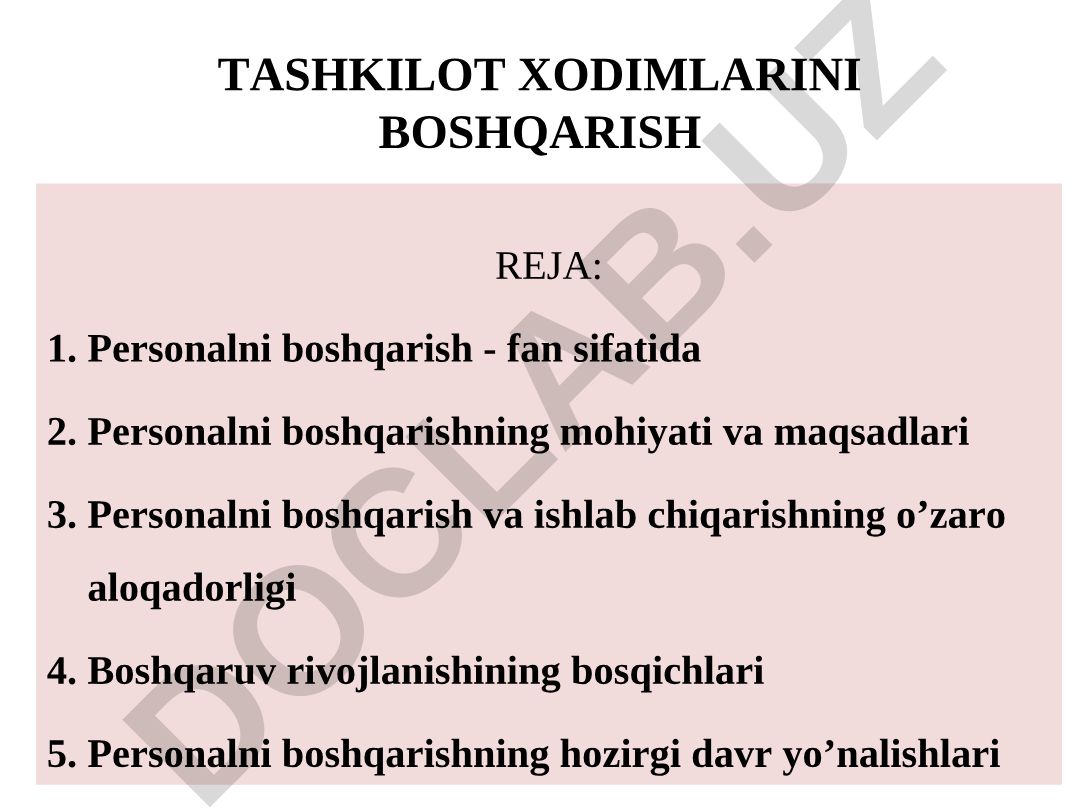 Tashkilot xodimlarini boshqarish reja