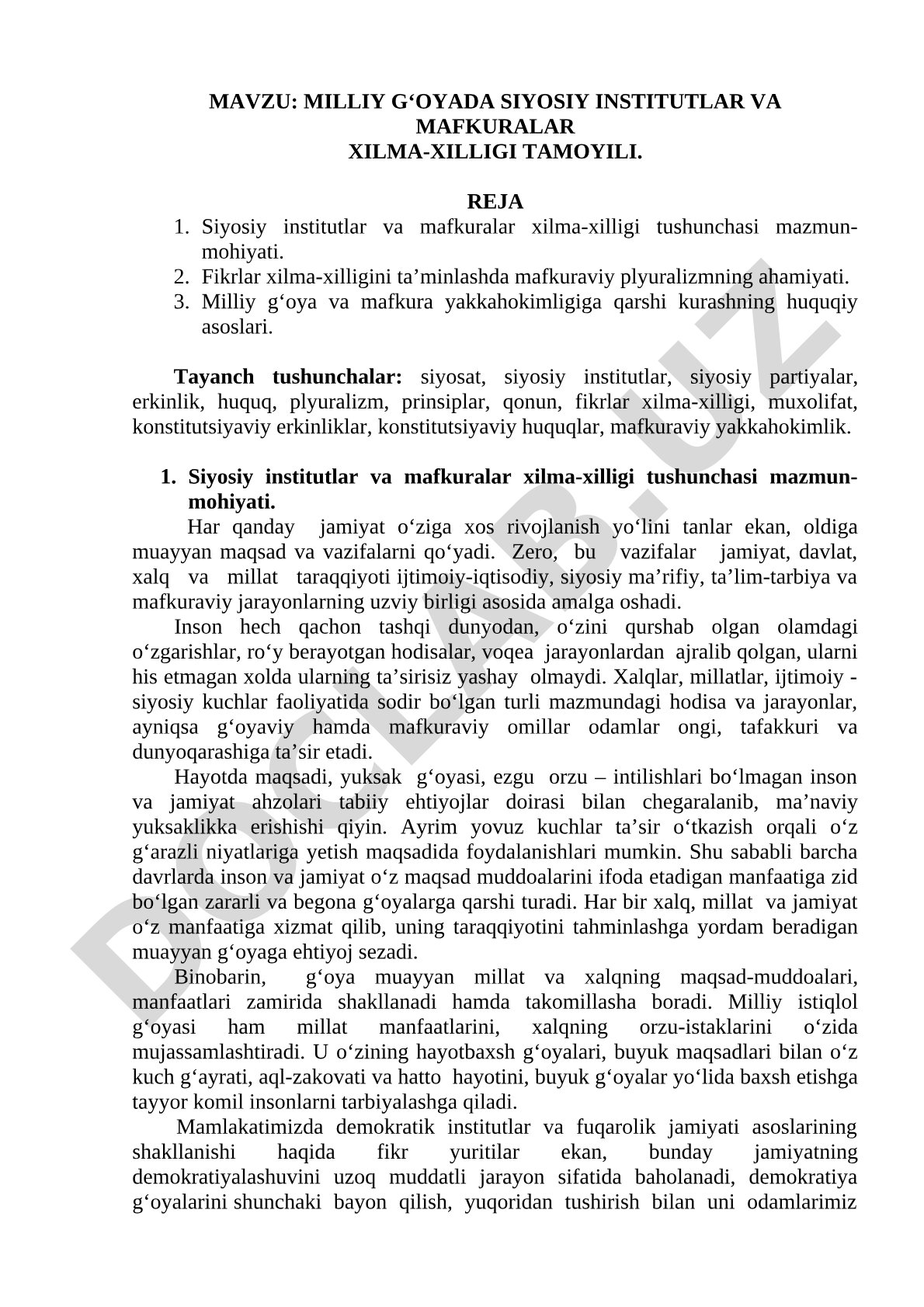 Milliy g'oyada siyosiy institutlar va mafkuralar xilma-xilligi tamoyili