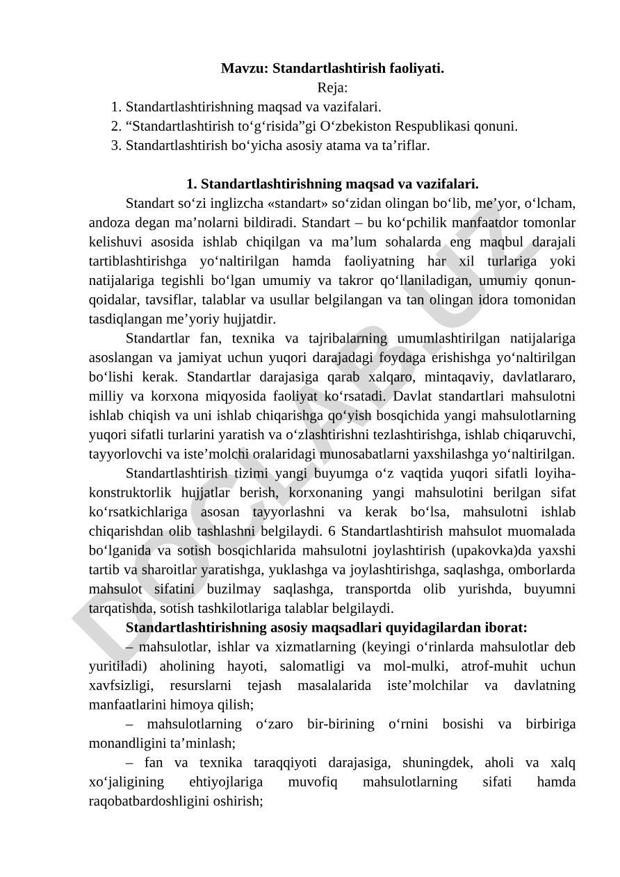 Standartlashtirish faoliyati